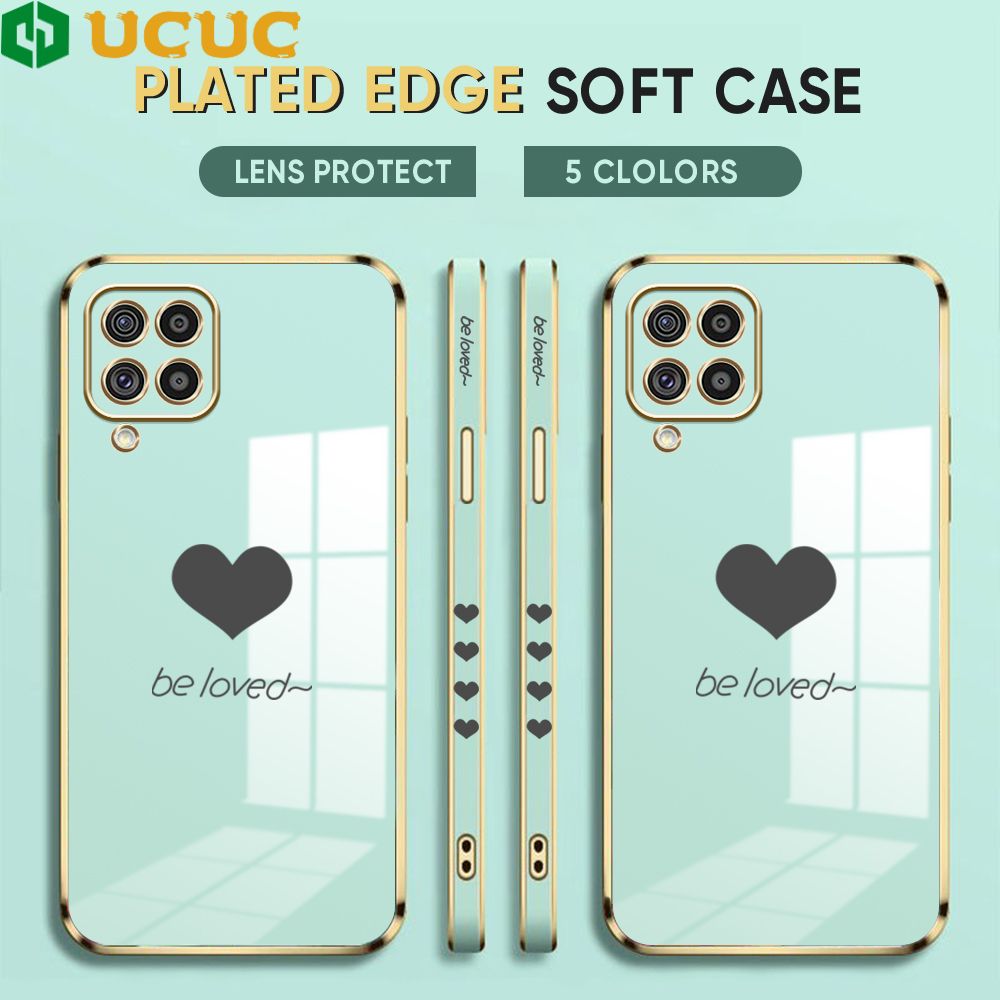 UCUC for Samsung Galaxy M62 F62 Back Cover + Free Lanyard Lover Heart Luxury 6D Plating Case Side Pattern Soft Silicone Square Phone Cases
