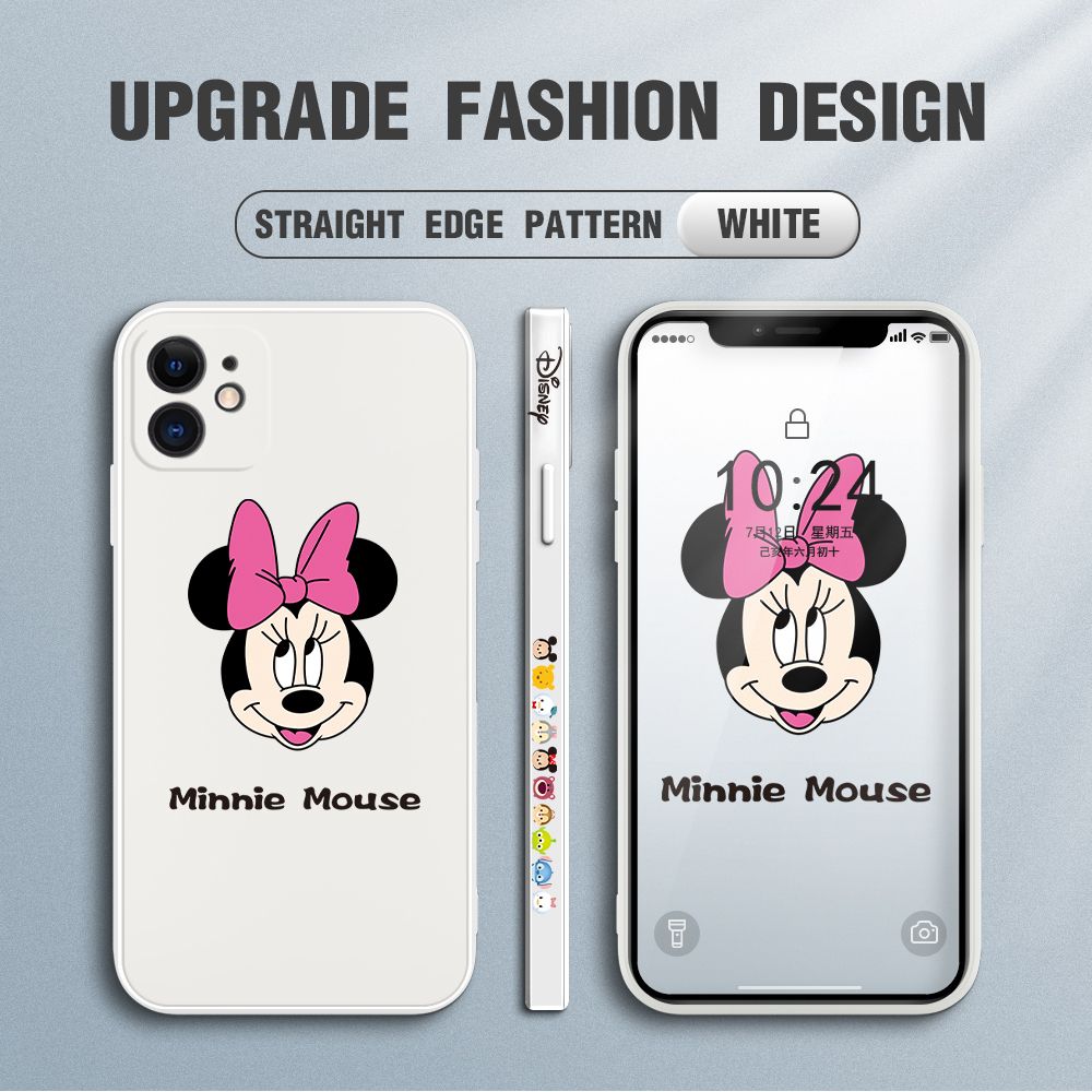 Jizetin for iPhone 11 Case Minnie Mickey Mouse Design Side Design Phone Case Square Edge Pattern Liquid Silicone Cases Full Cover Camera Shockproof Protective Case