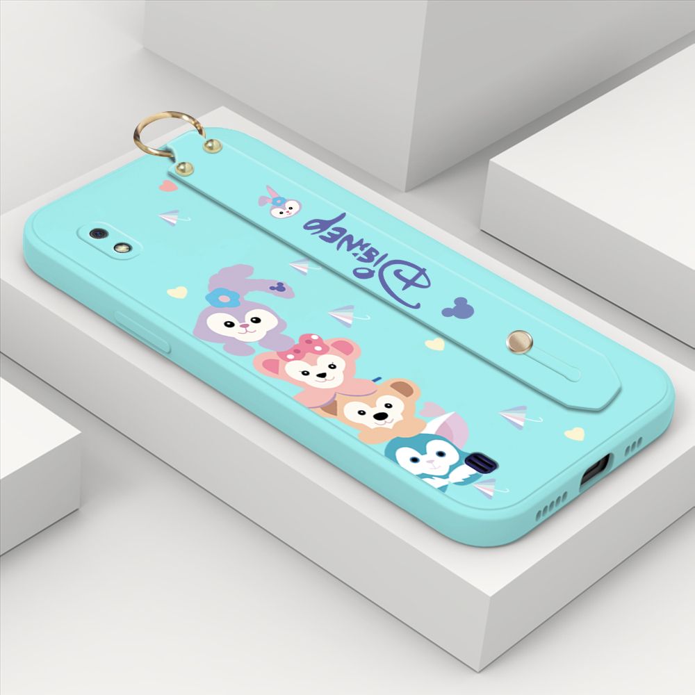 ZeroQiQi for Samsung Galaxy A10 Wrist Strap Case INS Cute Style Creative Cartoon Rabbit and Fox Cover Thin Square Edge Liquid Silicone Phone Case
