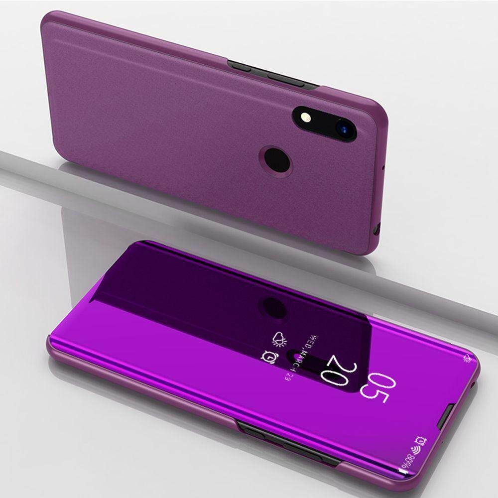 For Huawei Honor 8A Mirror Plating Hard PC -PU Leather Translucent Standing View Case Cover