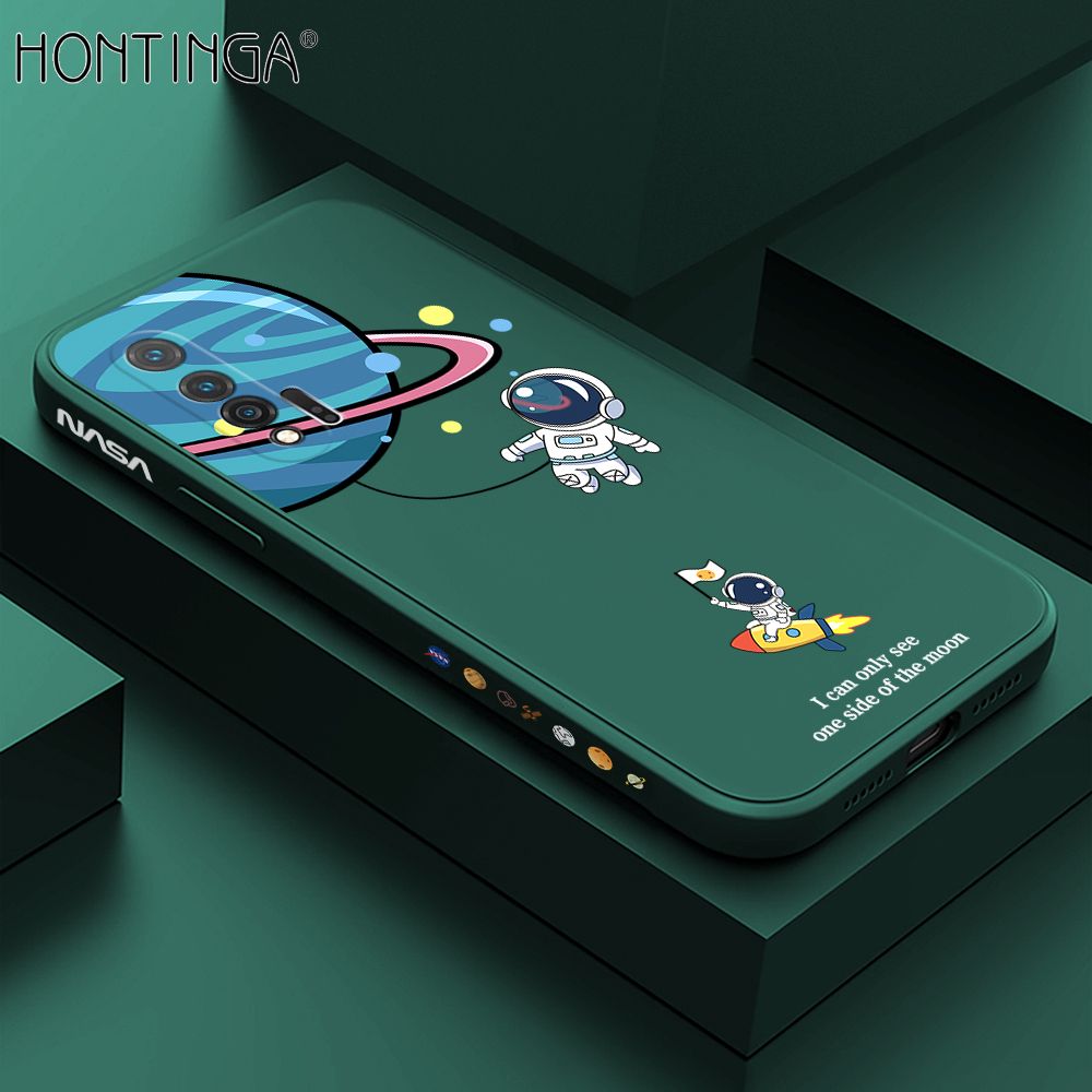 Hontinga for Huawei Nova 6 Case Cartoon Astronaut Side Design Back Cover Soft Square Edge Liquid Silicone Phone Cases