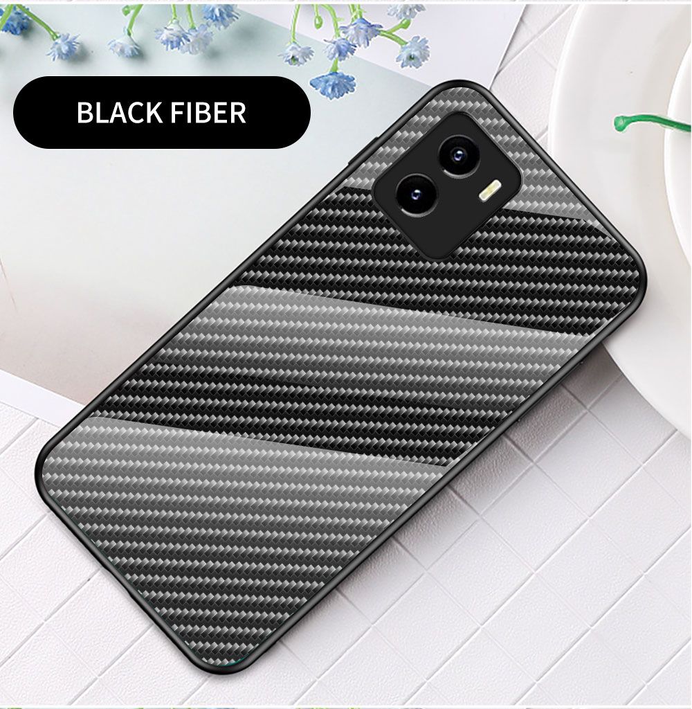 iCaseCover for VIVO Y15S Y15A Hard Case Shockproof Carbon Fiber Tempered Glass Back Soft Silicone Edge Cover