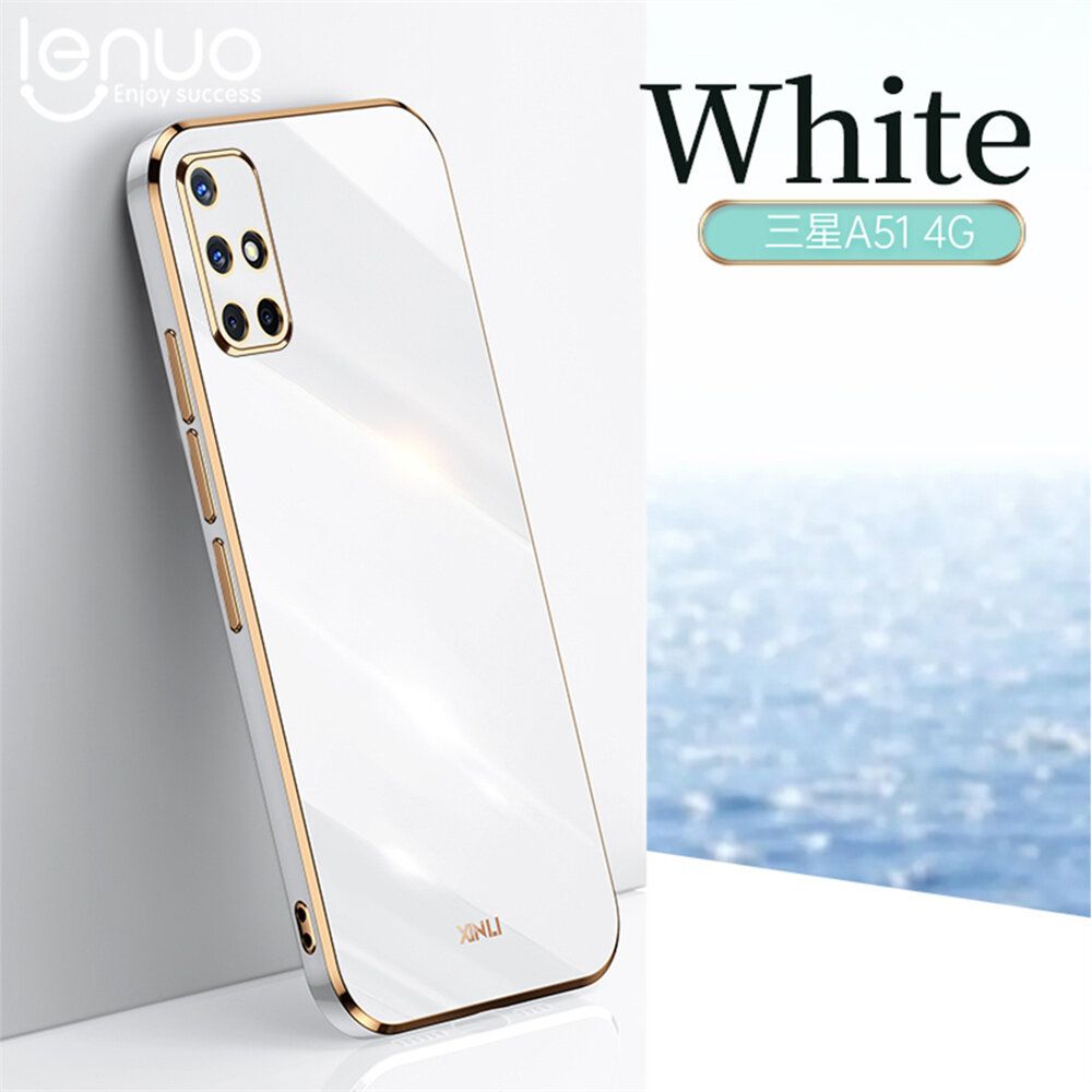 Lenuo Luxury 6D Plating Soft Casing Silicone Square Frame Phone Case For Samsung Galaxy A51 4G Phone Case Shiny Bling Back Cover Coque