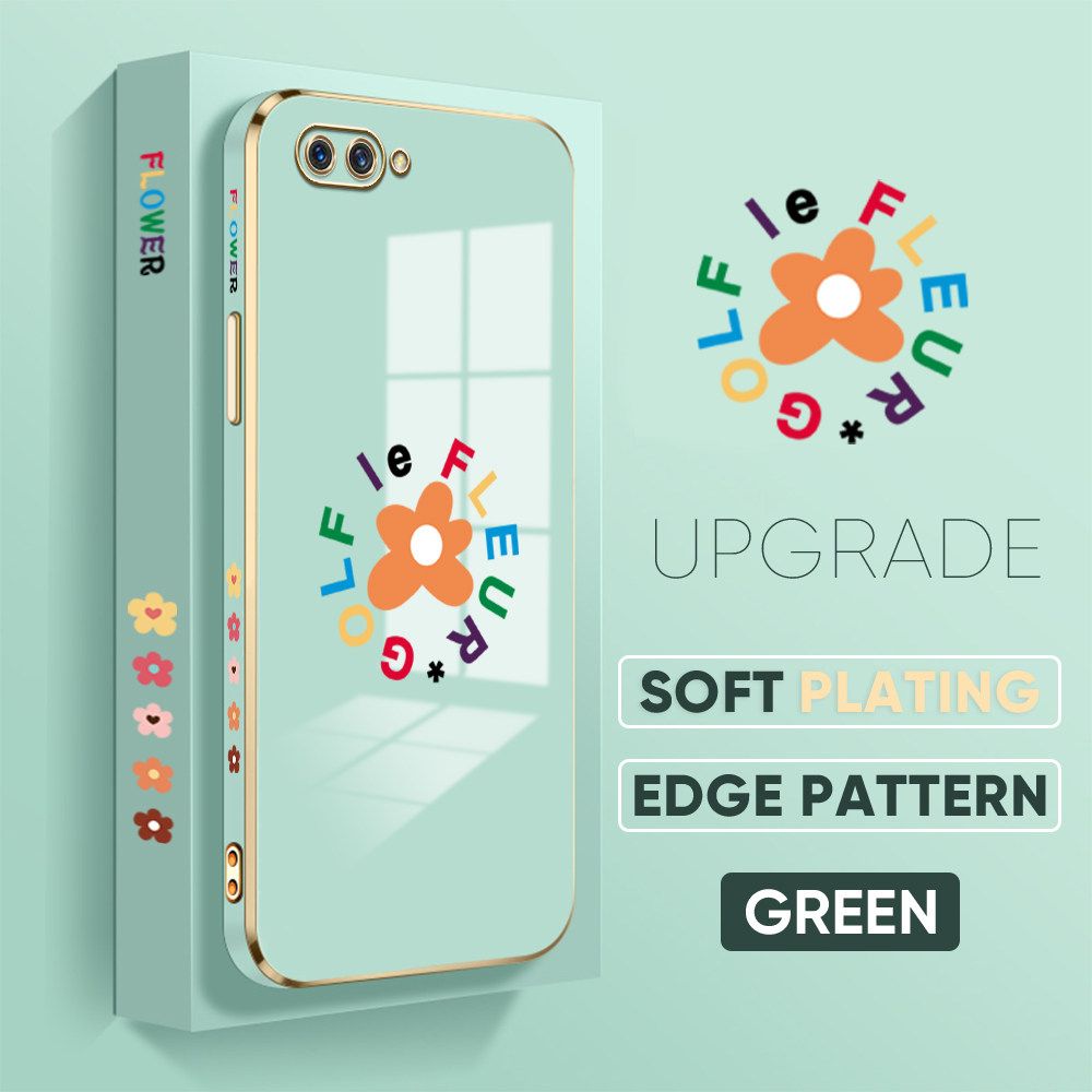TA for OPPO A12E / A3S / Realme C1 Back Cover Little Orange Blossom Luxury 6D Plating Case Side Pattern Soft Silicone Square Phone Case