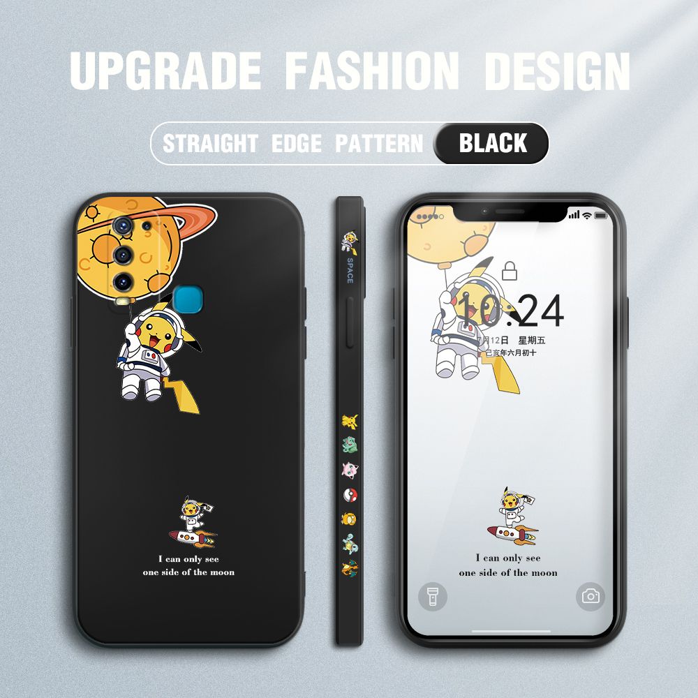 Jizetin for Vivo Y50 Y30 Y30i Case Side Design Phone Cover Cute Astronaut Pikachu Cover Square Edge Pattern Liquid Silicone Trend Case