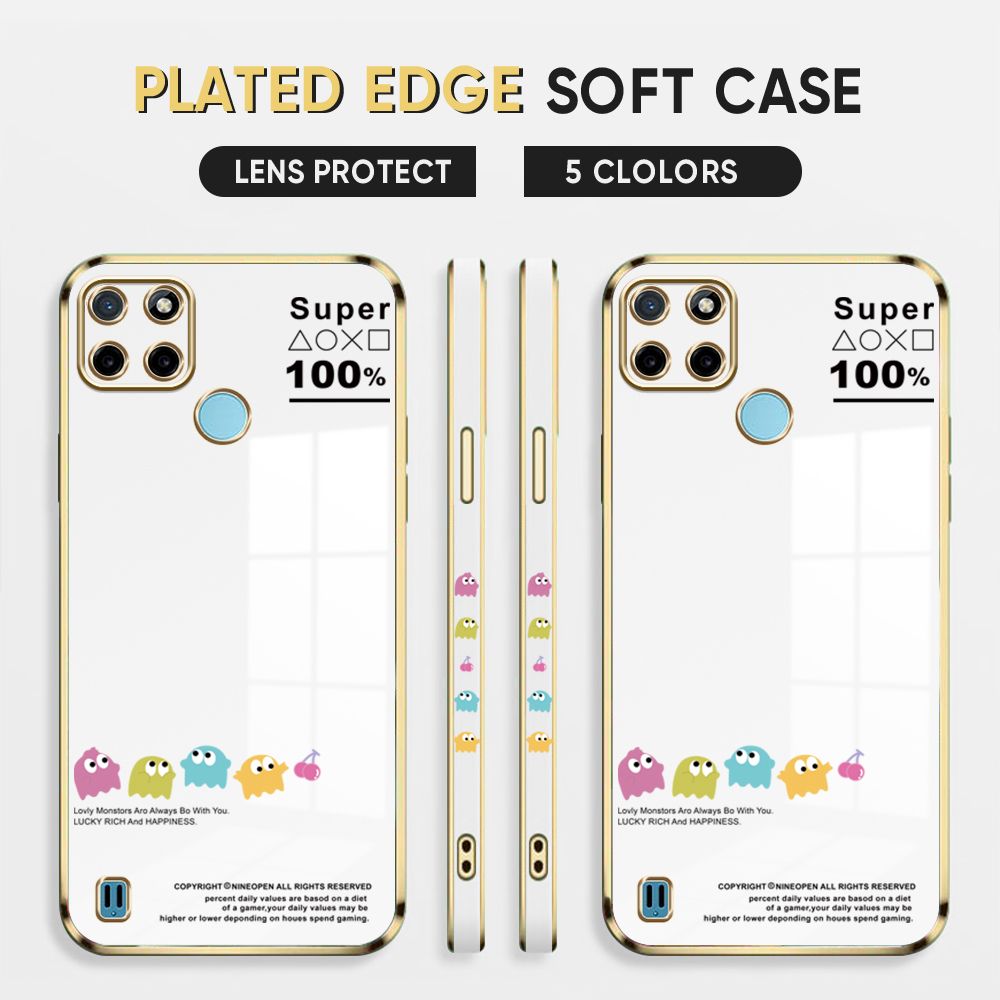 Luxury 6D Plating Case for Realme C21Y Back Cover Game Little Monster Side Pattern Soft Silicone Square Phone Cases