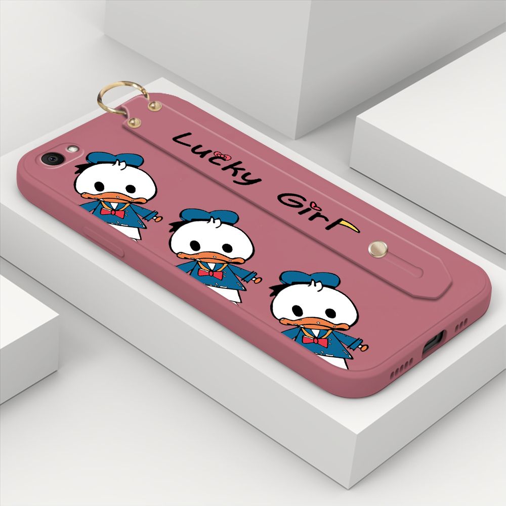 ZeroQiQi for Vivo V5 Wrist Strap Case Cute Cartoon Little Duck Phone Case Square Edge Liquid Silicone Case Full Cover Camera Shockproof Protective Cases