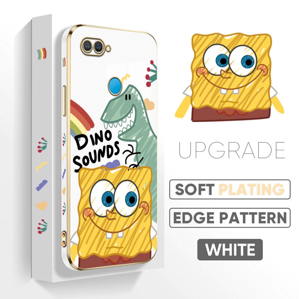 TA for OPPO A5S / A7 / A12 / A12S Back Cover + Free Lanyard Sponge Dinosaur Luxury 6D Plating Case Side Pattern Soft Silicone Square Phone Cases