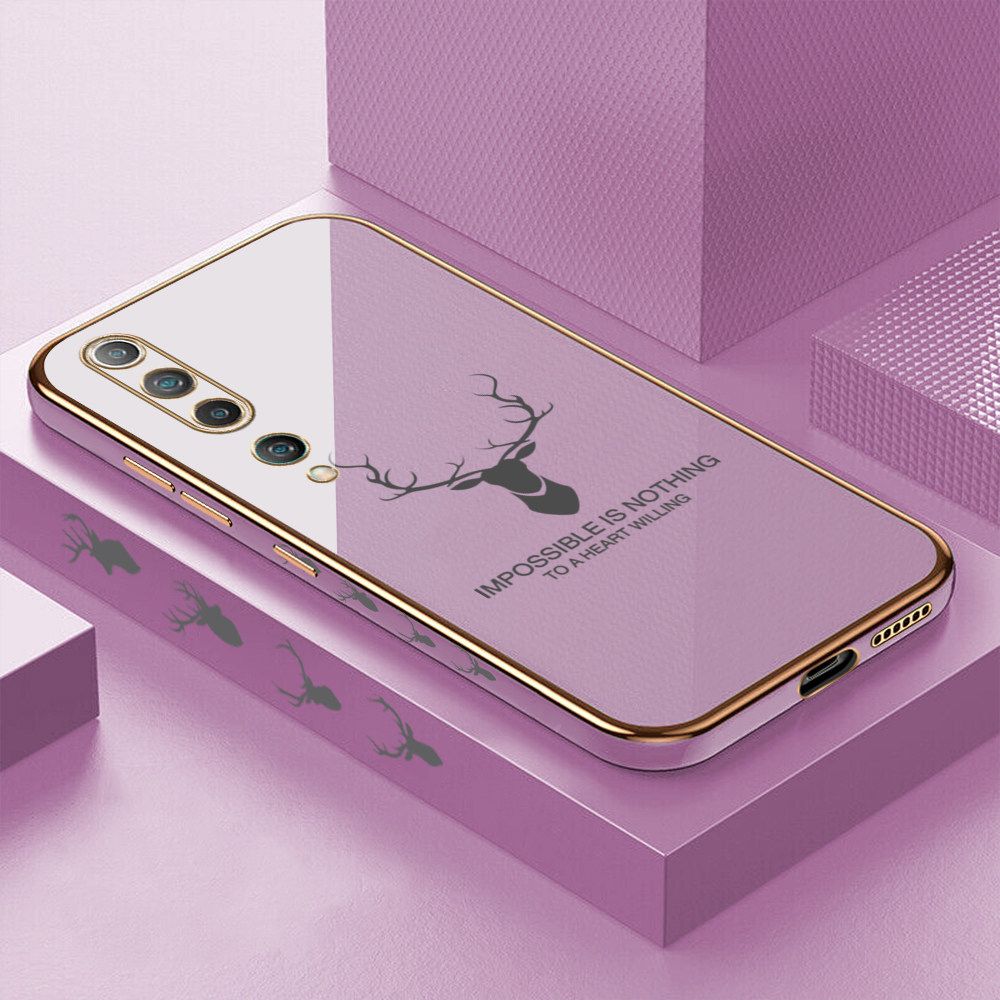 Luxury 6D Plating Case for Xiaomi 10 Alphabet Lucky Deer Side Pattern Back Cover Soft Silicone Square Frame Shiny Bling Phone Cases + Free Lanyard