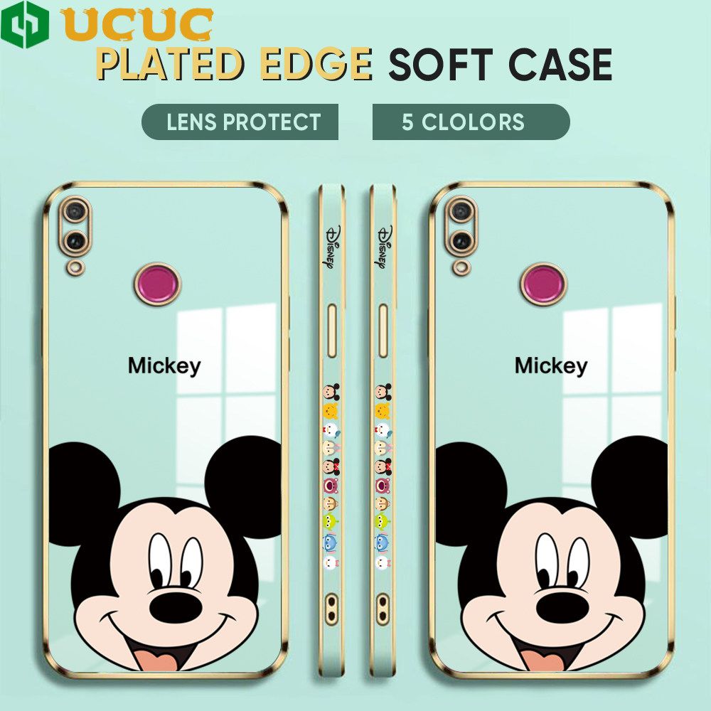 UCUC for Honor Y9 2019 Back Cover + Free Lanyard Cute Mouse Luxury 6D Plating Case Side Pattern Soft Silicone Square Phone Cases