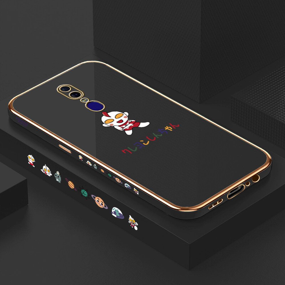 Luxury 6D Plating Case for OPPO F11 Cute Cartoon Side Pattern Back Cover Soft Silicone Square Frame Shiny Bling Phone Cases + Free Lanyard