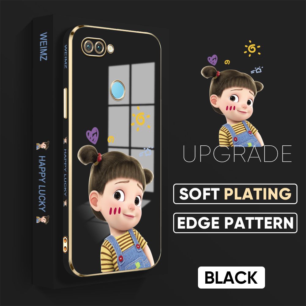TA for Realme 2 Pro Back Cover + Free Lanyard Naughty Girl Luxury 6D Plating Case Side Pattern Soft Silicone Square Phone Cases