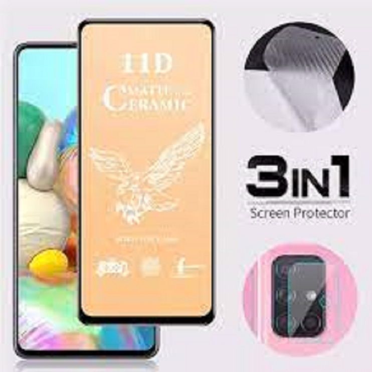 3-In-1 Soft Ceramic Matte Full Tempered Glass for Samsung Galaxy Note 10 Lite A72 A52 A32 A02s A12 A10s A10 A20s A20 A30 A30s A50 A50s M31 A70 A01 A11 A31 A51 A71 A21s Camera Lens Screen Protector Carbon Fiber Back Sticker Film