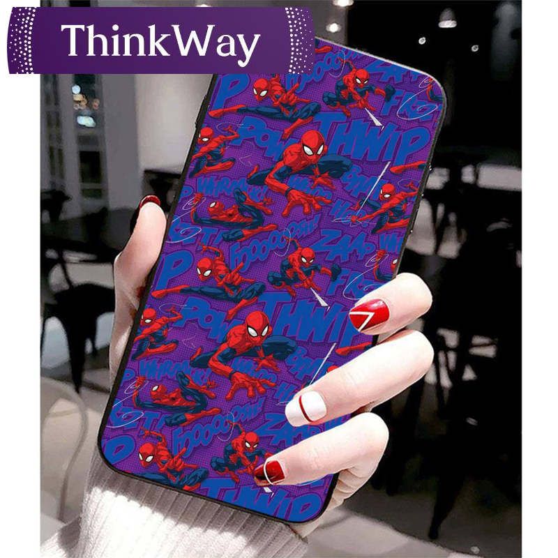 Case Cover for OPPO A12S A12E A12 A15 A15S A3s A5S A5 A8 A9 A31 A32 A53 A73  4G A52 A72 A92 A59 A83 A93 Spiderman cartoon Anti-drop Soft Black Silicone Cover Case