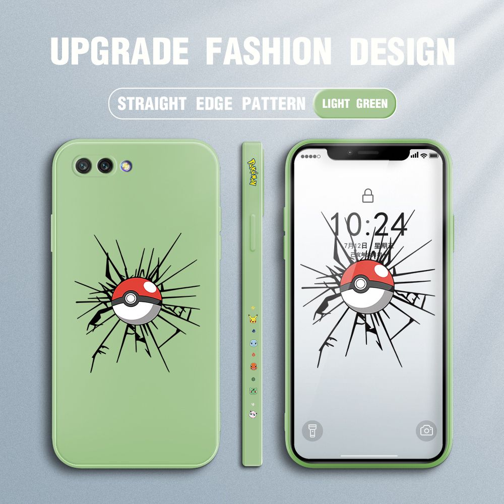 Jizetin for Honor 10 Case Cartoon Pokémon Pocket Monster Design Side Design Phone Case Square Edge Pattern Liquid Silicone Cases Full Cover Camera Shockproof Protective Case