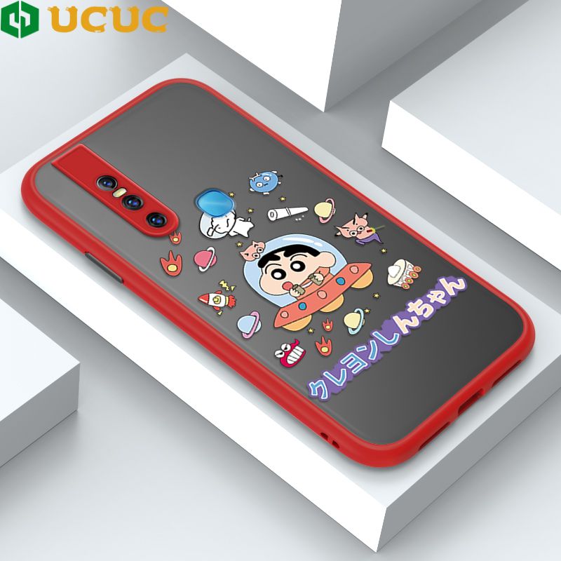 UCUC for Vivo V15 1819 Back Cover Spaceship Shinchan Frosted Transparent Hard Phone Case Thin Shockproof Full Cover Camera Protect Case