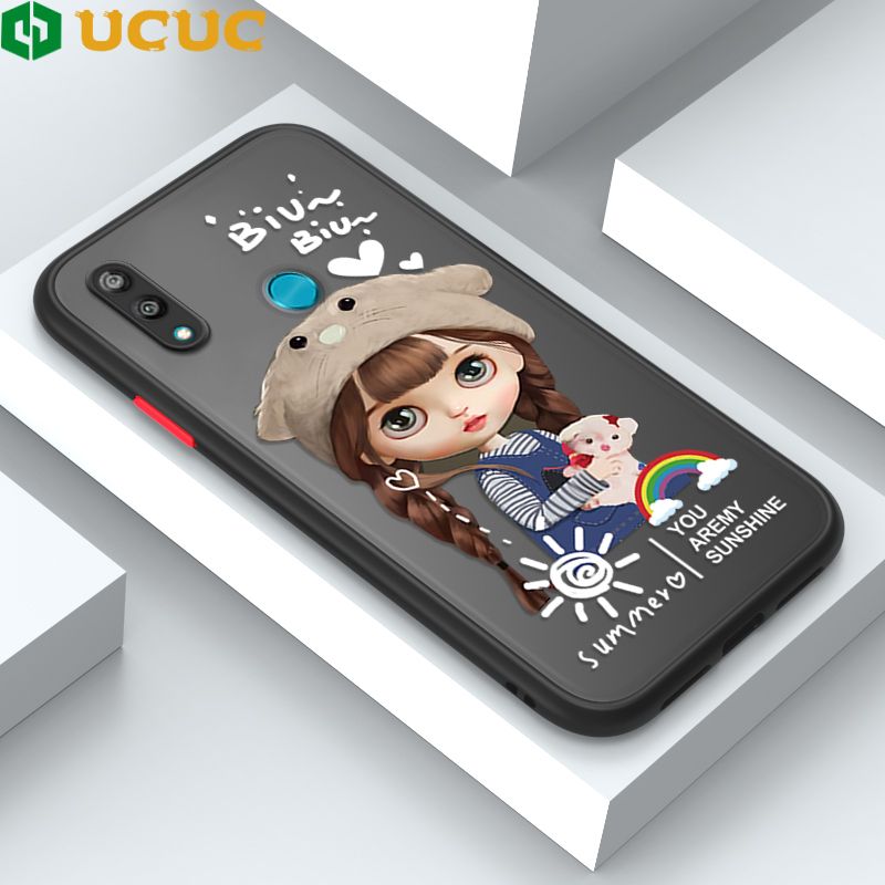 UCUC for Huawei Y7 2019 Y7 Prime 2019 Back Cover Rainbow Lovely Girls Frosted Transparent Hard Phone Case Thin Shockproof Full Cover Camera Protect Case