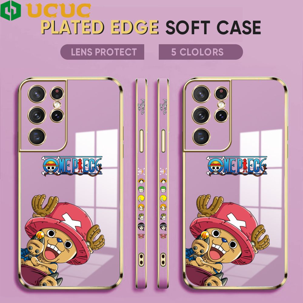 UCUC for Samsung Galaxy S21 Ultra 5G Cover Blue Wave Ball Chopper Luxury 6D Plating Soft Casing Silicone Square Frame Phone Case Shiny Bling Back Cover + Free Lanyard