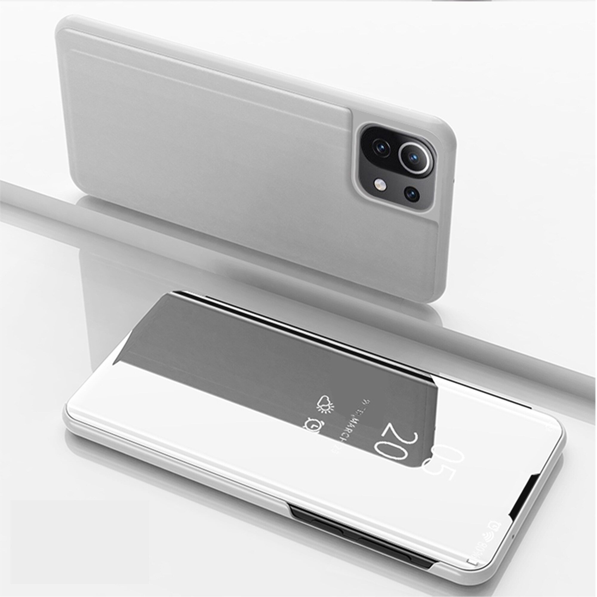 For Xiaomi Mi 11 Lite Mirror Plating Hard PC -PU Leather Translucent Standing View Case Cover