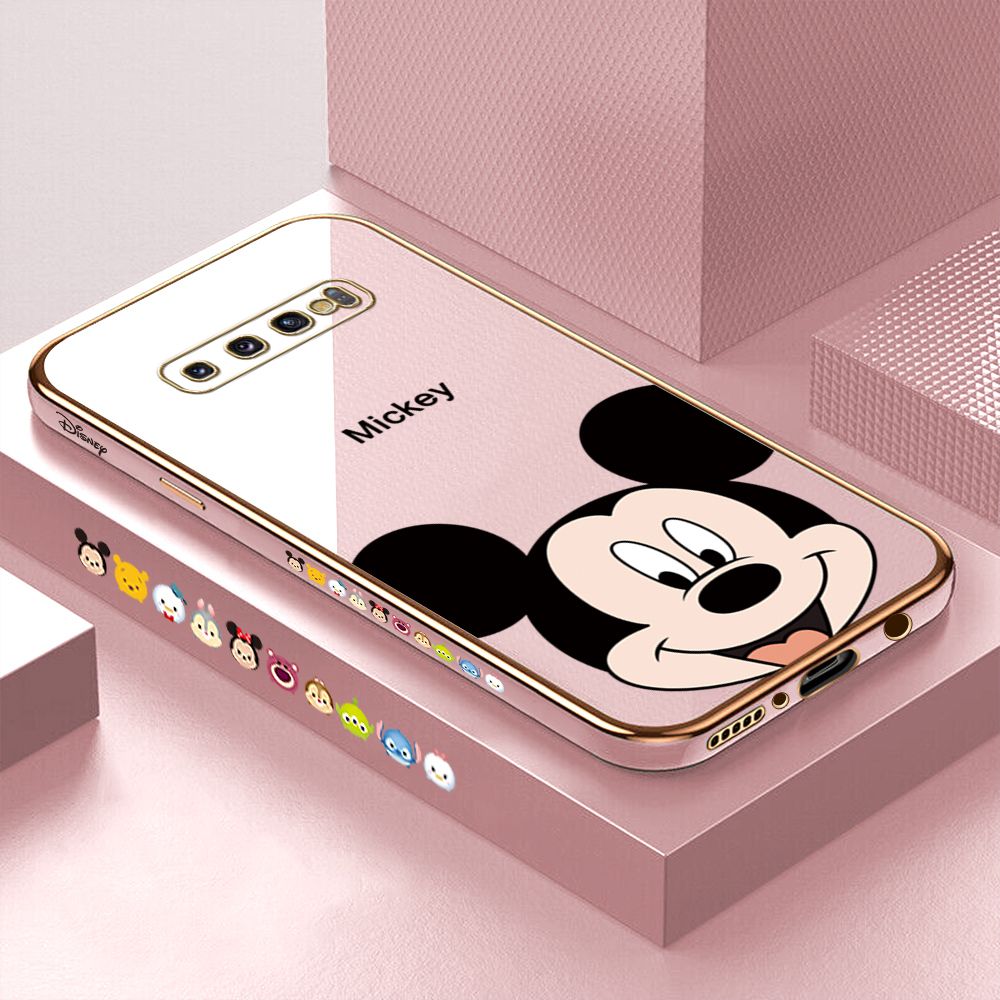 ZeroQiQi for Samsung Galaxy S10 Plus Back Cover Cartoon Big Head Mouse Luxury 6D Plating Case Side Pattern Soft Silicone Square Phone Cases + Free Lanyard