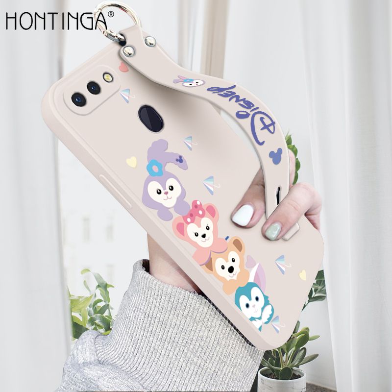 Hontinga for OPPO R15 Pro Wrist Strap Case INS Cute Style Creative Cartoon Rabbit and Fox Cover Thin Square Edge Liquid Silicone Phone Case