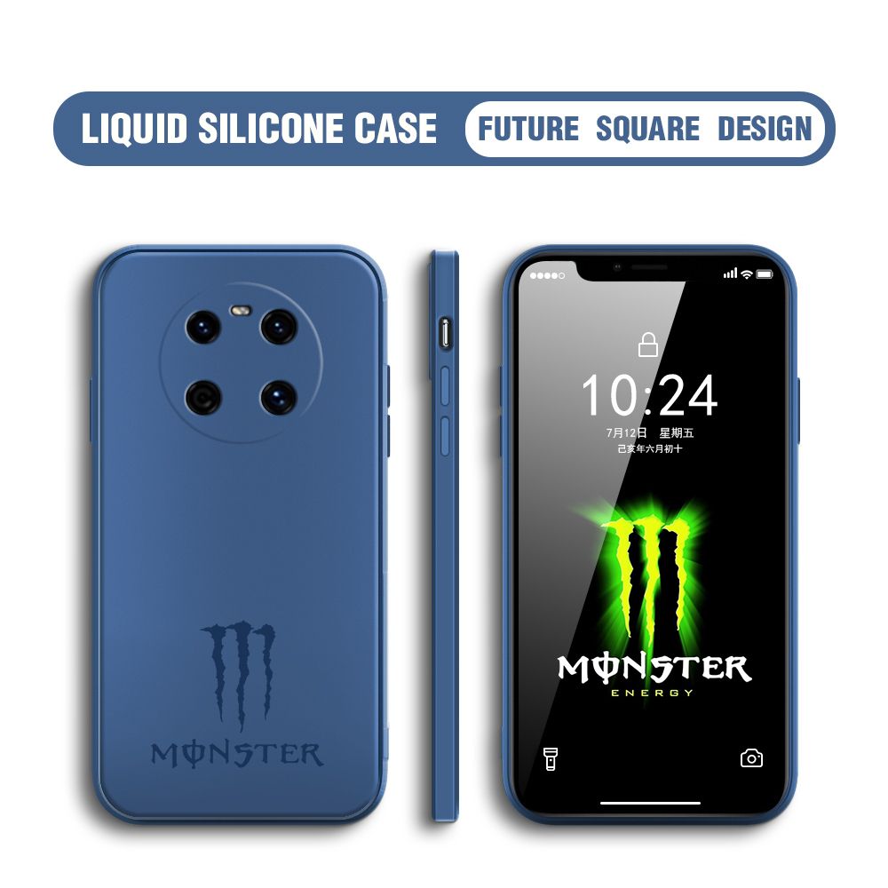 Hontinga for Huawei Mate 40 Case Fashion Monster Energy Silicone Square Edge Phone Cases Full Cover Camera Shockproof Protection Rubber Case