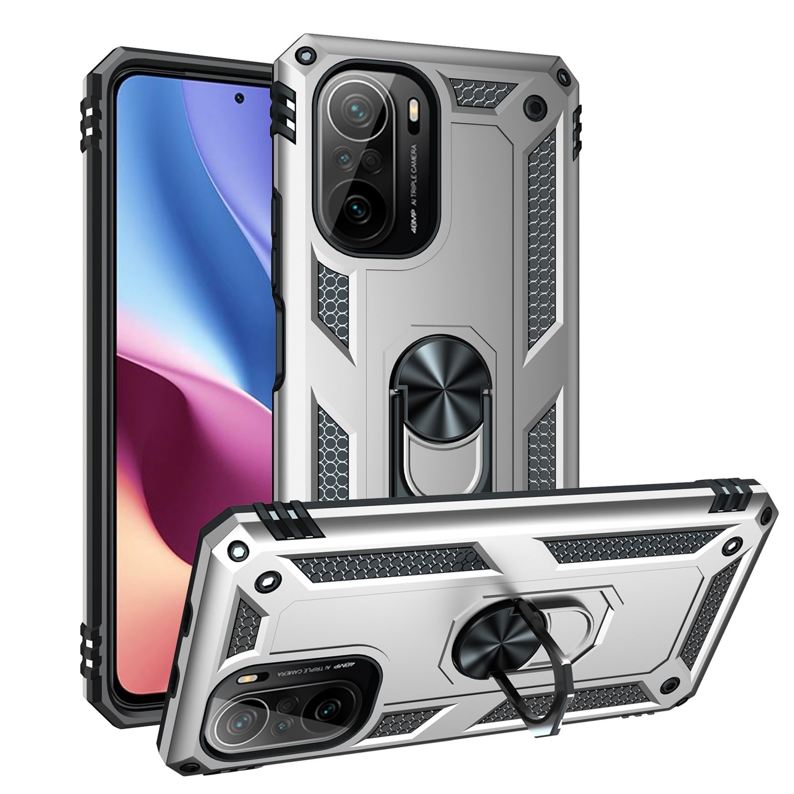For Xiaomi Poco F3 Shockproof TPU + PC Phone Case with 360 Degree Rotating Holder