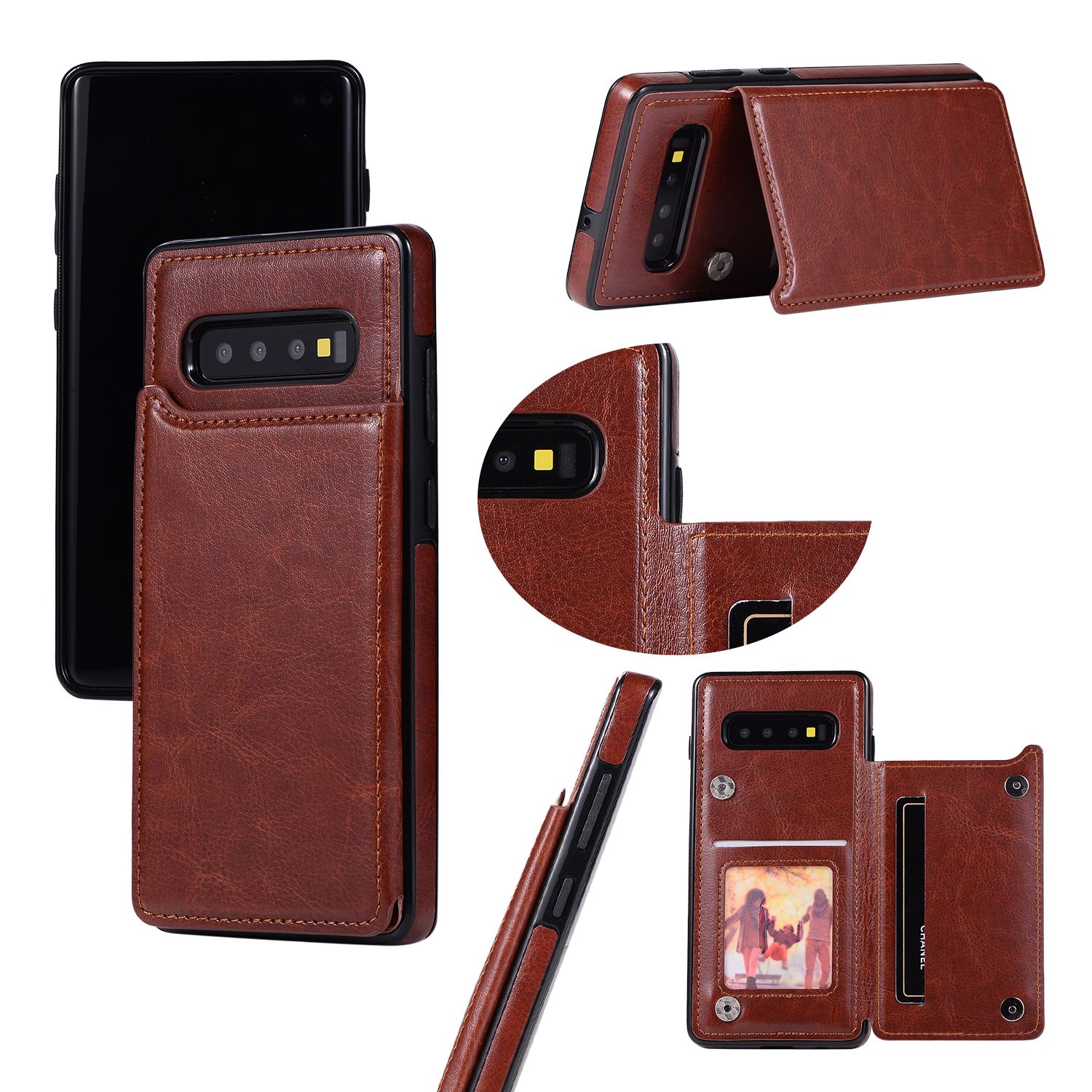 Yfashion For  S10/S10 Plus/S10E Cellphone Cover Shell Phone Stand Function extured PU Leather Anti-scratch Overall Protection Case Card Slots