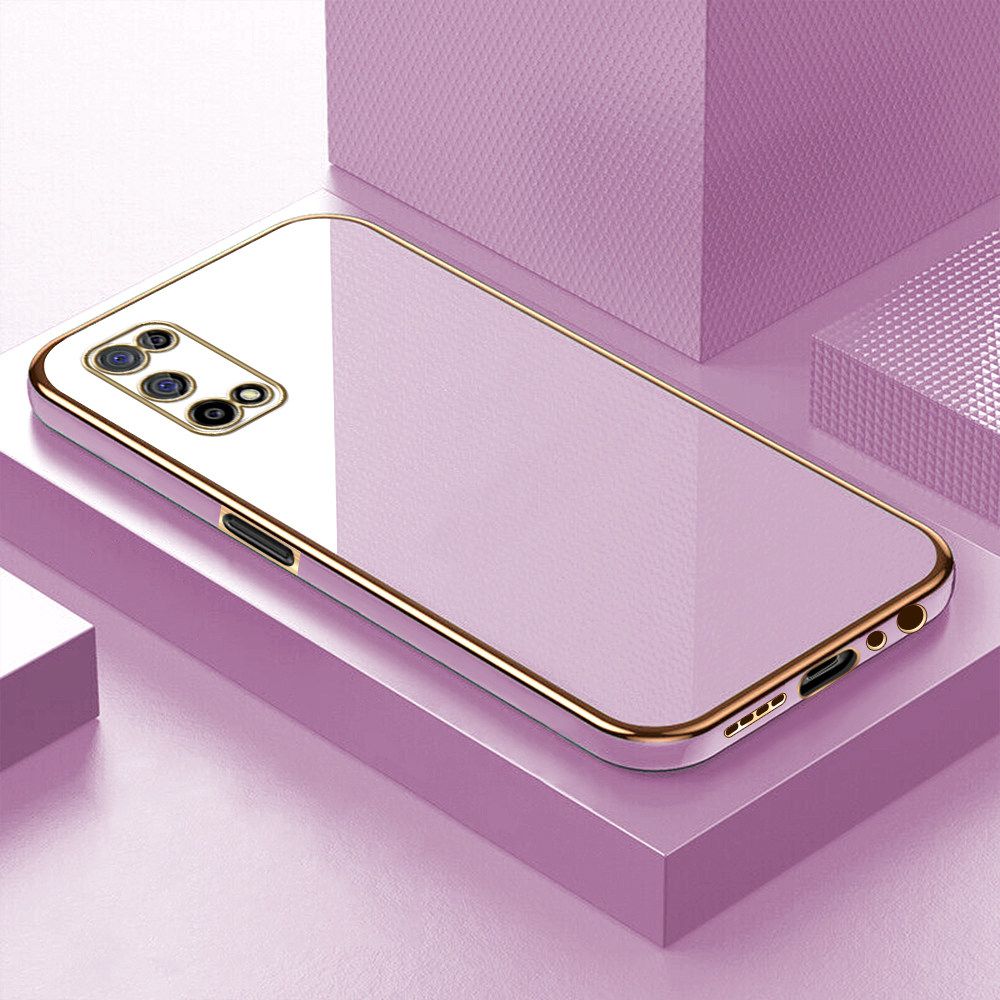 Luxury 6D Plating Soft Casing Silicone Square Frame Phone Case For Realme 7 5G Case Shiny Bling Back Cover + Free Lanyard