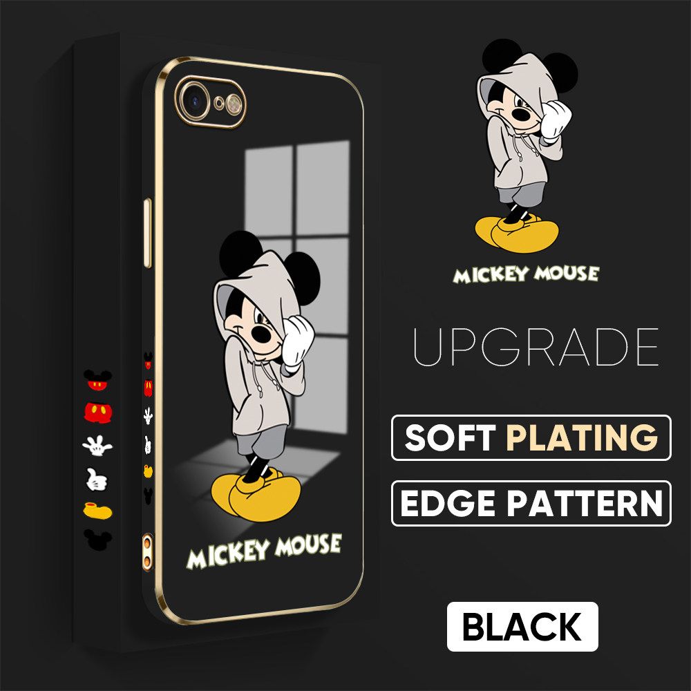 TA for iPhone 7 8 SE 2020 SE 2022 Back Cover + Free Lanyard Handsome Mouse Luxury 6D Plating Case Side Pattern Soft Silicone Square Phone Cases