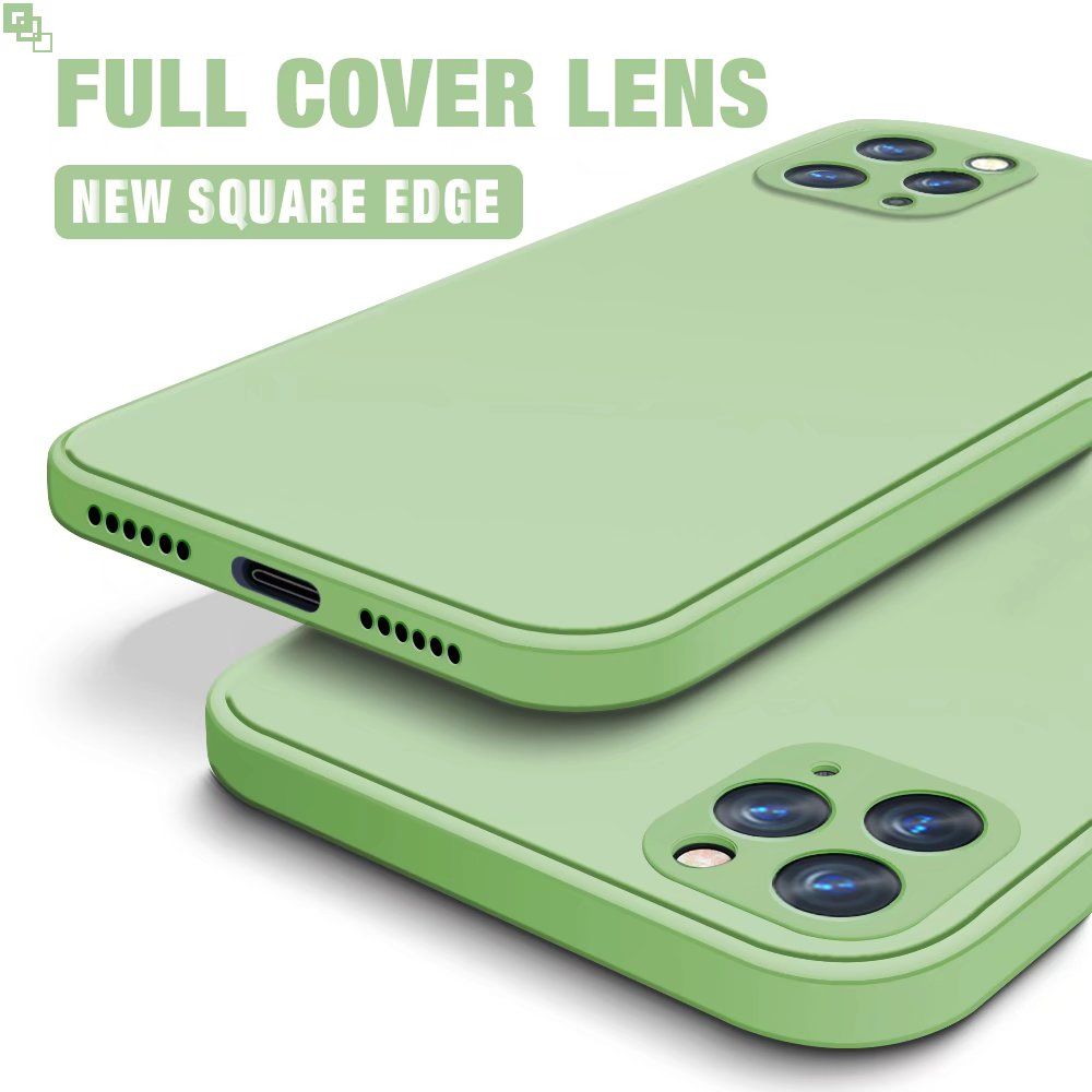 Olige Case For iPhone 13 Square Liquid Silicone Lens Protector Shockproof Soft Phone Back Cover