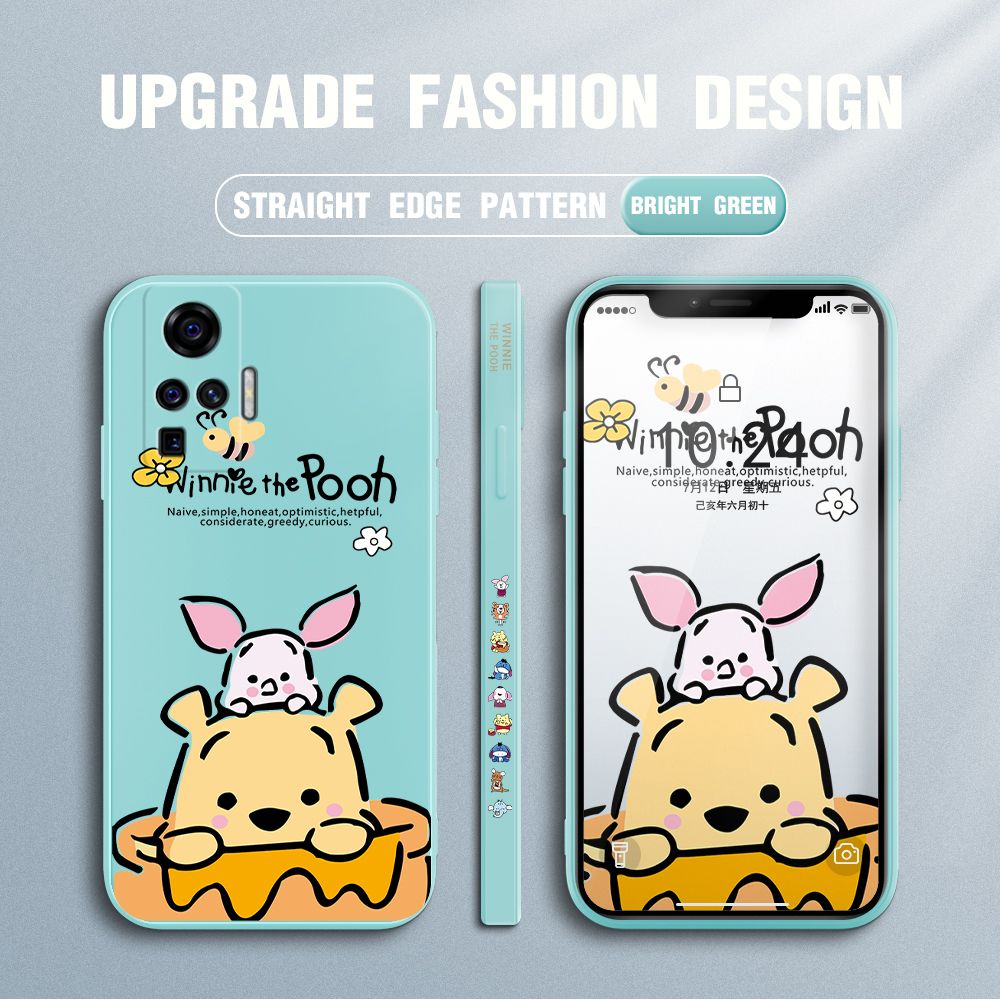 Jizetin for Vivo X50 Pro 5G Case Side Design Phone Cover Lovely Cartoon Pooh Bear Cover Square Edge Pattern Liquid Silicone Trend Case