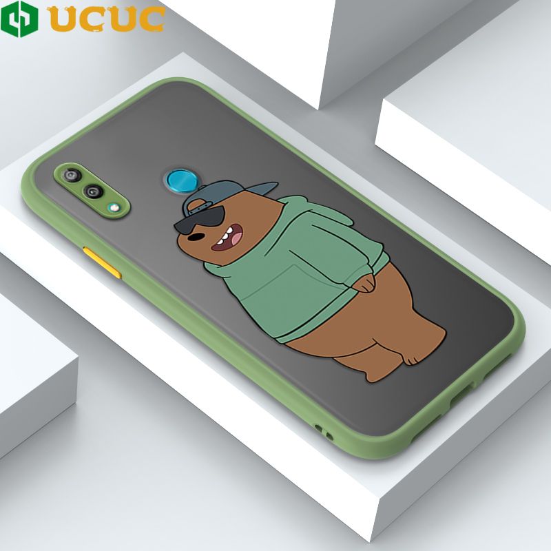 UCUC for Huawei Y7 2019 Y7 Prime 2019 Back Cover Sunglasses Bear Frosted Transparent Hard Phone Case Thin Shockproof Full Cover Camera Protect Case