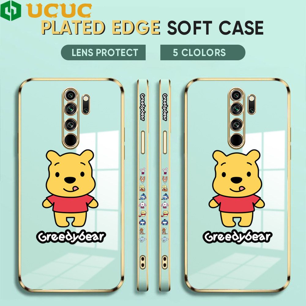 UCUC for Redmi Note 8 Pro Case Cute Bear Luxury 6D Plating Soft Casing Silicone Ultra Thin Phone Cover