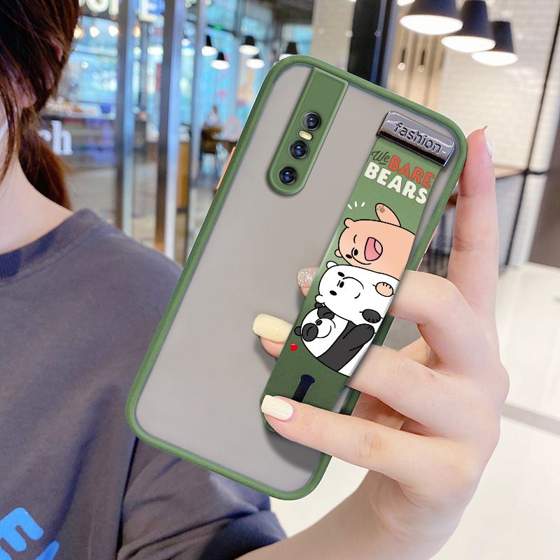 UCUC for VIVO V15 Pro Wrist Strap Case Cute Cartoon Three Little Bears Wristband Printing Cover Shockproof Frosted Phone Case