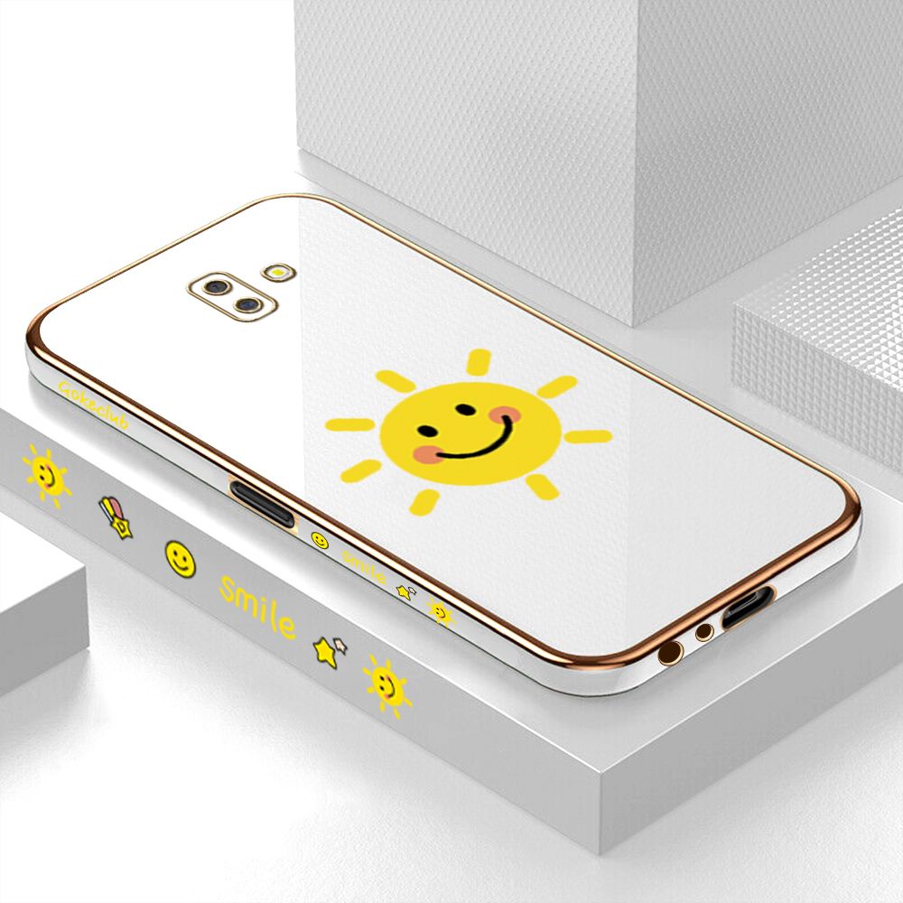 ZeroQiQi for Samsung Galaxy J6 Plus 2018/J6 Prime Back Cover Smiling Sun Luxury 6D Plating Case Side Pattern Soft Silicone Square Phone Cases + Free Lanyard
