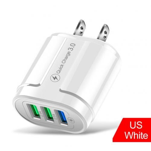 Portable Travel QC3.0 3A Fast Charging Phone Adapter 3 USB Ports Wall Charger