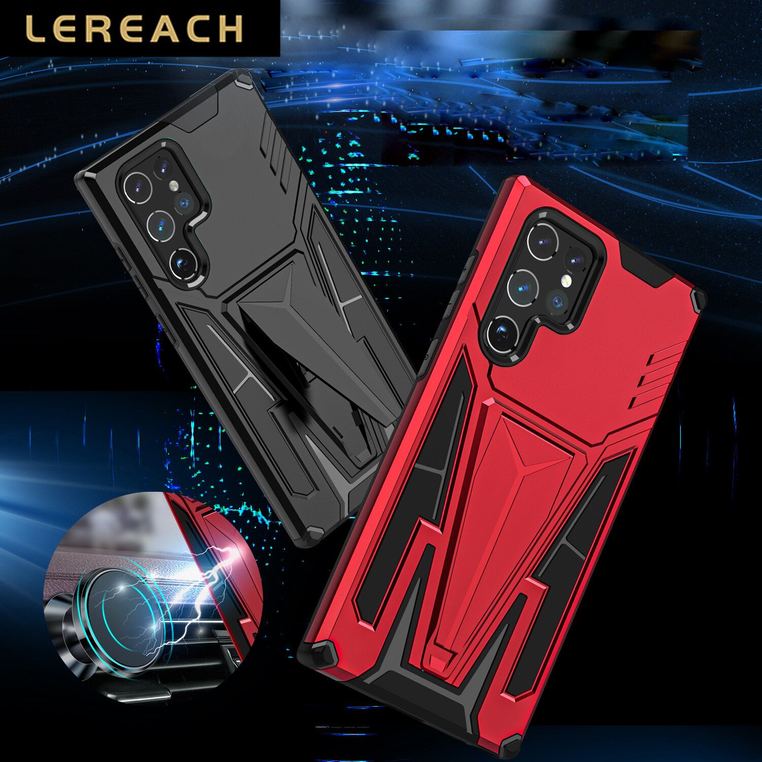 Lereach for Samsung Galaxy S22 Ultra Case Armor V-shaped Bracket Shockproof Mobile Phone Cover