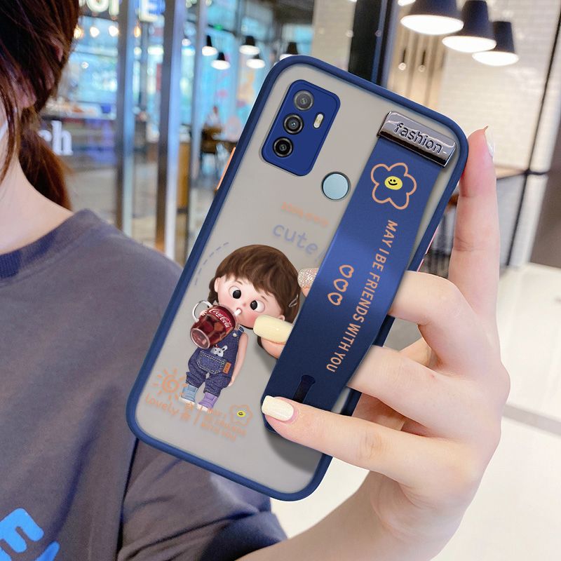 UCUC for OPPO a73 2020 Wrist Strap Case Girl Drinking Cola Wristband Printing Cover Shockproof Ultra Thin Phone Case