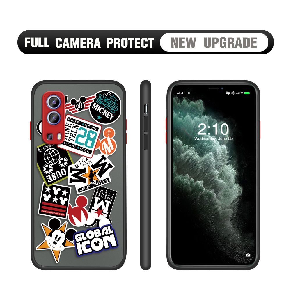 Hontinga for Vivo Y52 5G / Y72 5G Case Travel Poster Camera Shockproof Protection Cases Edge Frosted Transparent Phone Cover