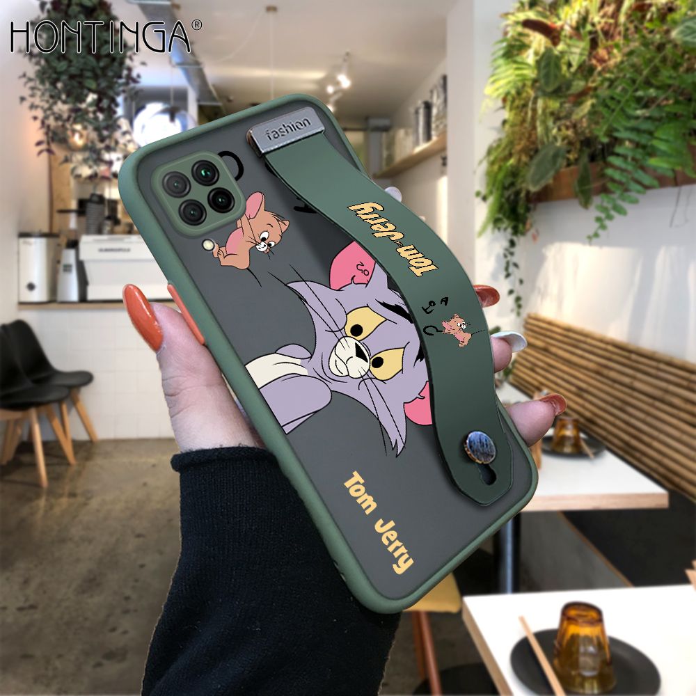 Hontinga for Huawei Nova 7I Back Cover With Wristband Popular Cartoon Pattern Phone Casee Full Lens Protection Thin Frosted Cases