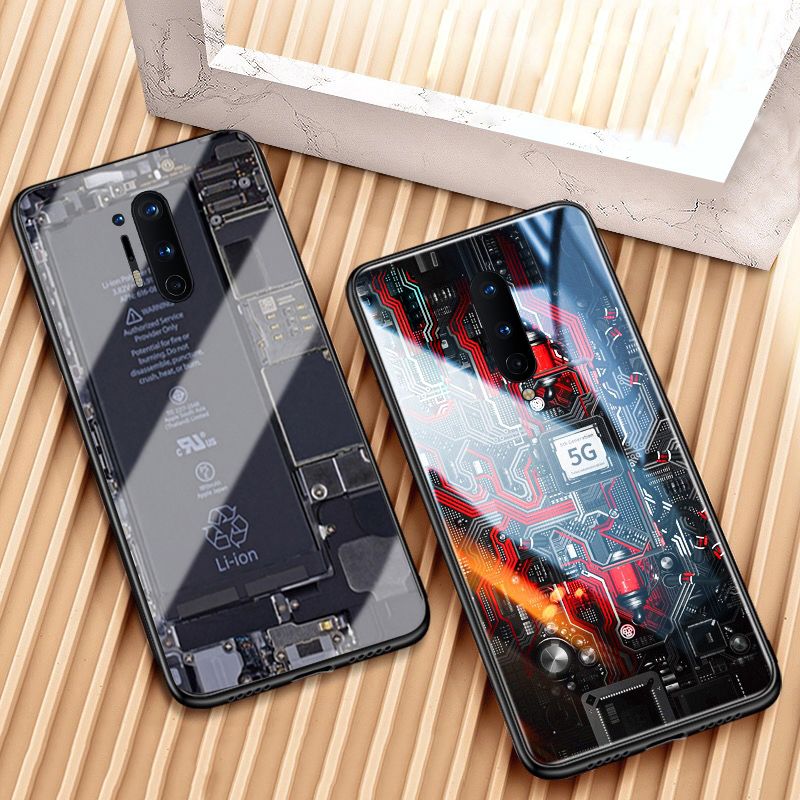 For OnePlus 8 Case Explorer Version Theme Back Cover Tempered Glass Protector Back Cover for OnePlus8 Back Cover Clear Circuit Board Design Full Coverage For s