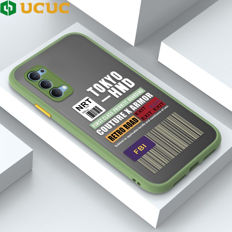 UCUC for OPPO Reno4 Back Cover FBI Sticker Frosted Transparent Hard Phone Case Thin Shockproof Full Cover Camera Protect Case