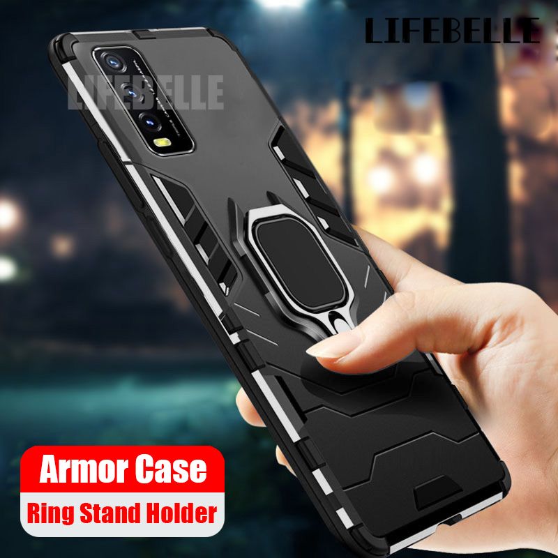 For Vivo Y20s Y20  Y20i  Y12s  Y20sG Y12A Y20sD Case, Shockproof Armor Phone Cases Hybrid Rubber Hard Plastic Cover Finger Ring Stand Holder Magnetic Car Bracket Full Protective Casing Back Cover