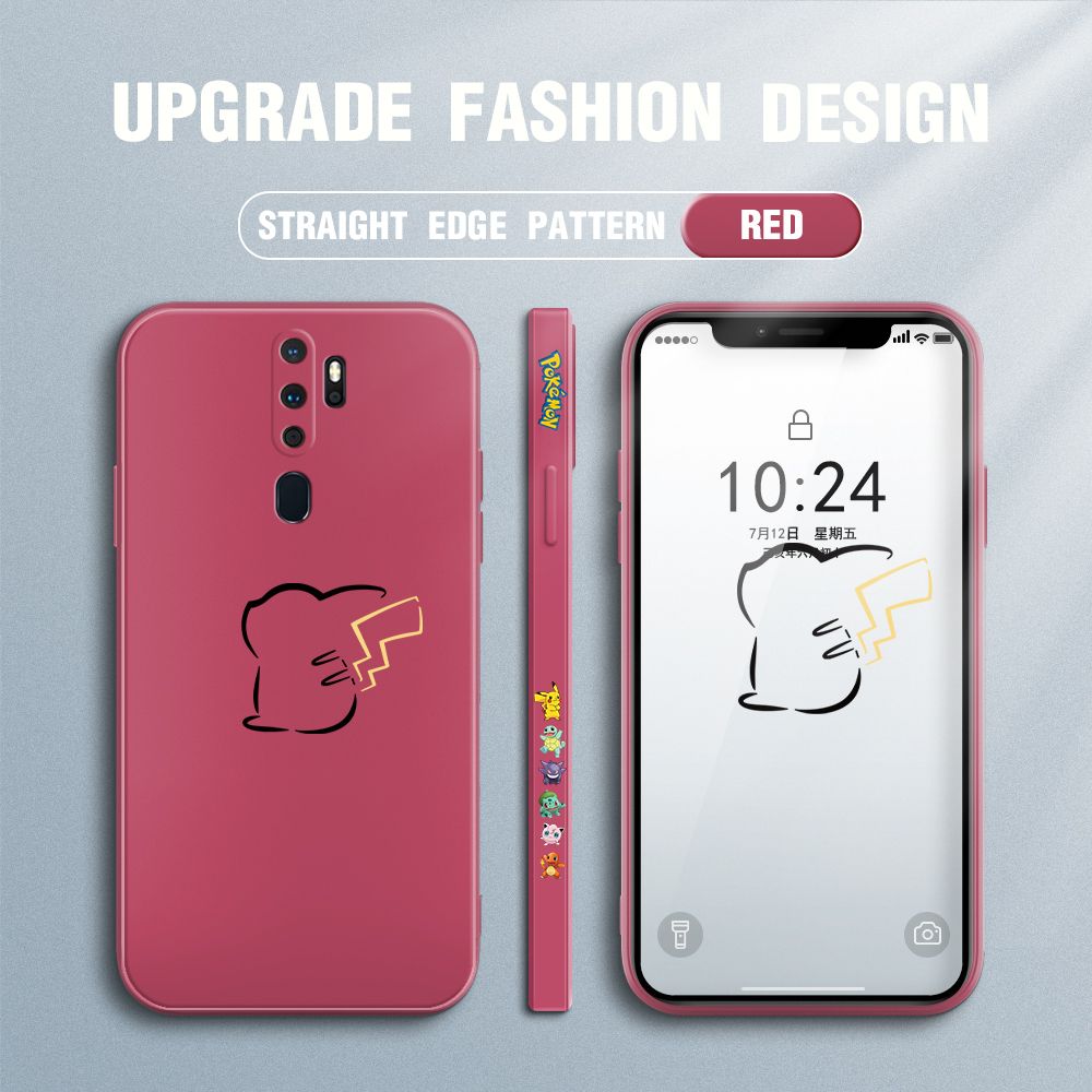 Jizetin for OPPO A9 2020 / A5 2020 Case New Pikachu Pokémon Design Side Design Phone Case Square Edge Pattern Liquid Silicone Cases Full Cover Camera Soft Protection Case
