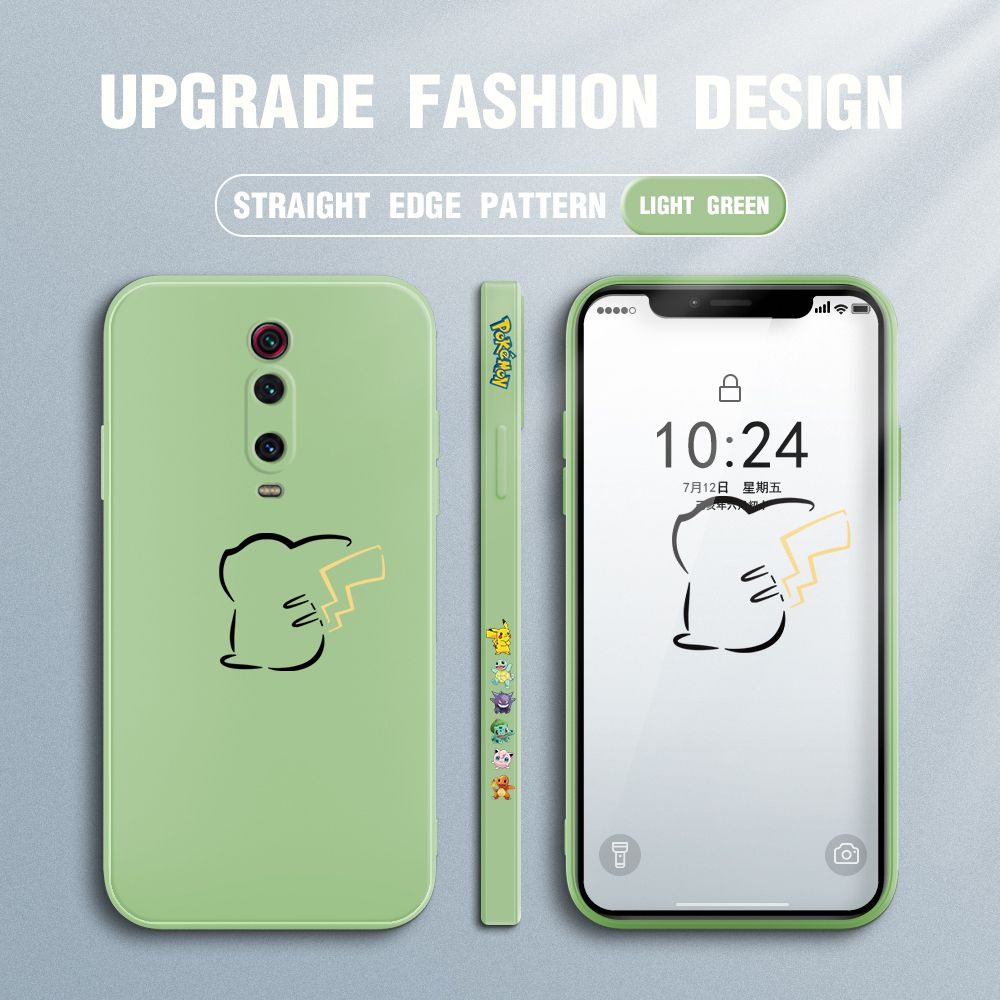 Jizetin for Xiaomi Mi 9T / 9T Pro / Redmi K20 / K20 Pro Case New Pikachu Pokémon Design Side Design Phone Case Square Edge Pattern Liquid Silicone Cases Full Cover Camera Soft Protection Case