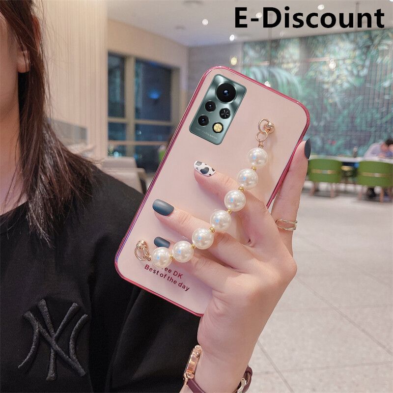 For infinix Note 11 Pro Case Plating Electroplating Shiny Cases + Pearl Bracelet for infinix Note11 Pro Cover Casing