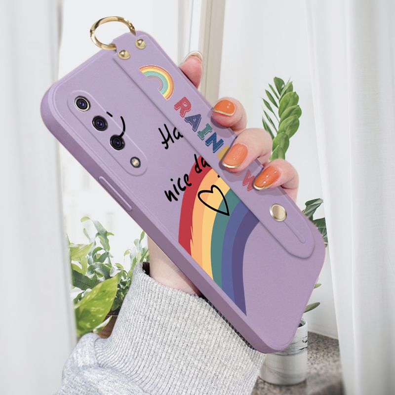 Jizetin for Xiaomi Mi 9 SE Wrist Strap Case INS Style Smile Rainbow Cover Ultra Thin Anti Fall Liquid Silicone Phone Case