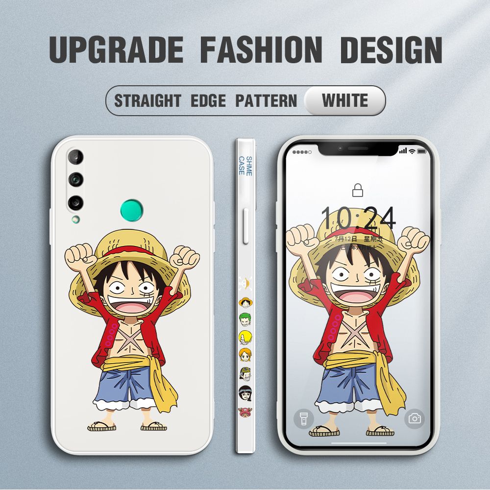 Jizetin for Huawei Y7P Case Anime One-Piece Monkey D. Luffy Anime Side Design Phone Case Square Edge Pattern Liquid Silicone Cases Full Cover Camera Shockproof Protective Case