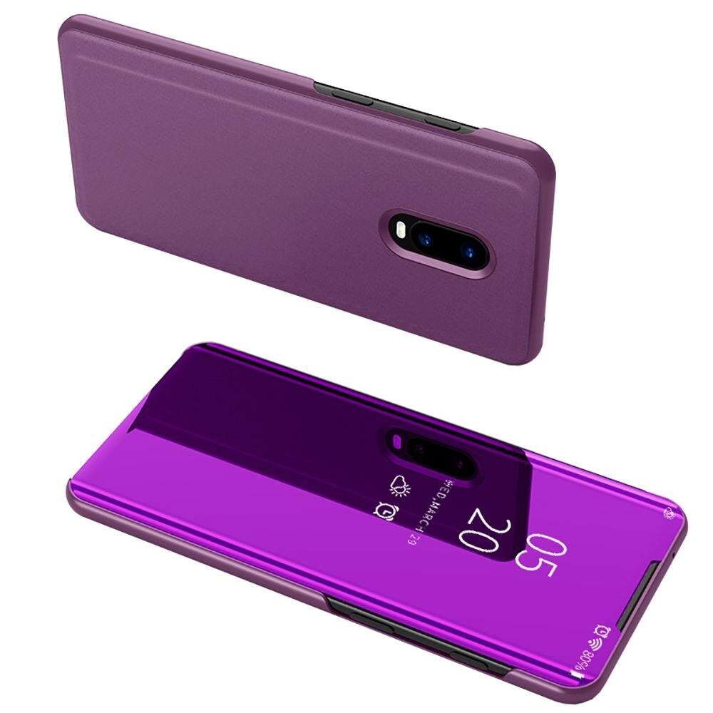 For OnePlus 6T Mirror Plating Hard PC -PU Leather Translucent Standing View Case Cover